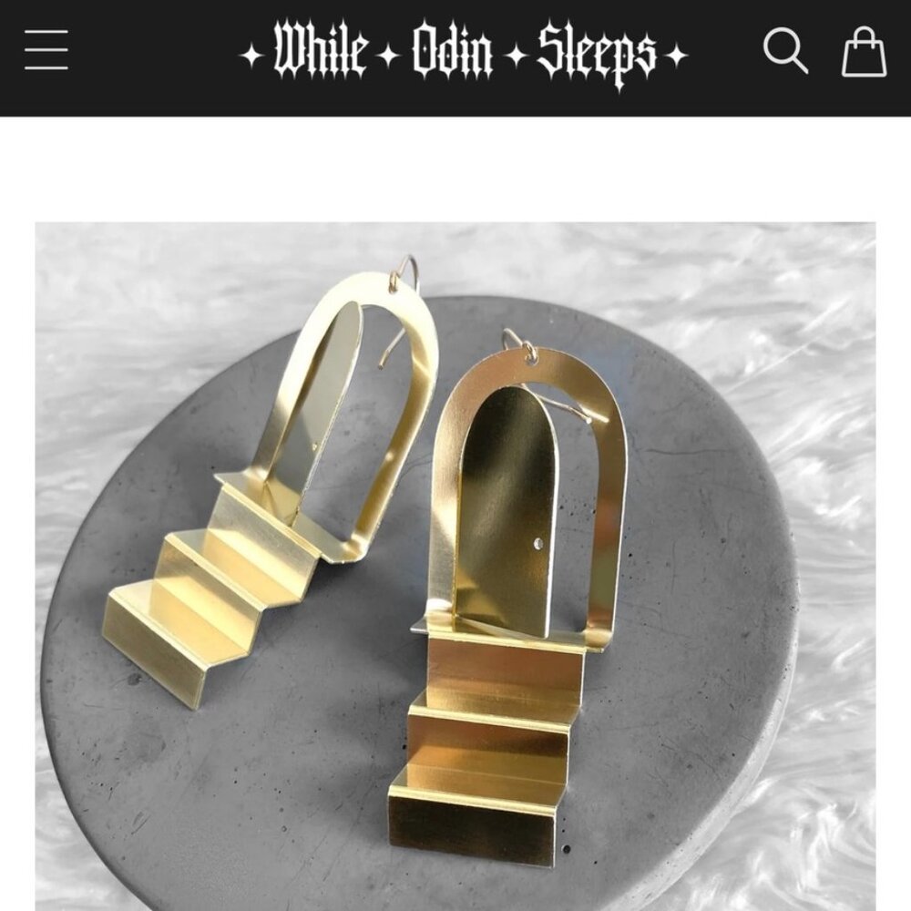 while odin sleeps brass doorway stair dangle earrings